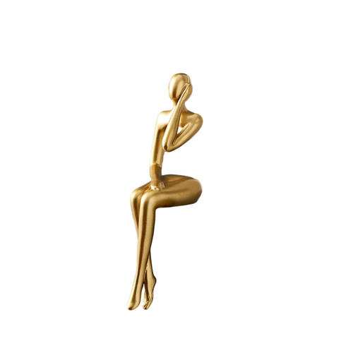 SHENGTIAN Resin Thinker Style Gold Decor Sitting Thinker Statue Abstract Sculpture, Bookshelf Decor Accents Resin Collectible Figurines for Home Office Living Room Table Desktop Decor (D)