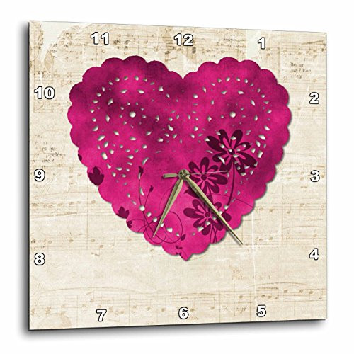 3D Rose Lovely Heart with Sheet Background Wall Clock 10" x 10"