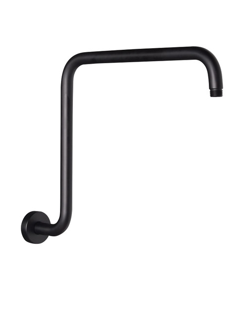PHASAT 16 Inches Black Shower Head Arm,S Shaped Shower Arm with Flange,High Rise Shower Head Extension Arm,Shower Arm Extension Matte Black,PU9H02