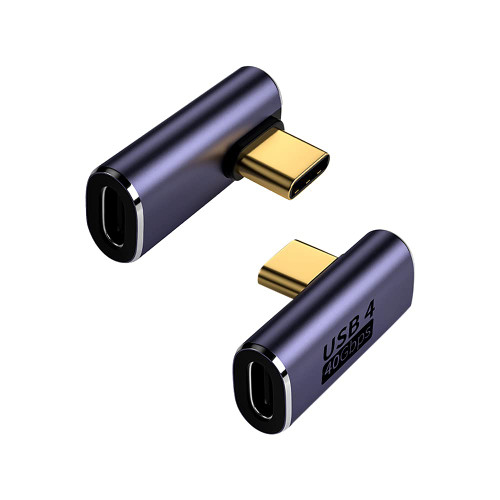 STEZHOU USB C Adapter 2 Pack, Middle Bend Right Angle Type C Male to Female Adapter Extender Support 100W Fast Charging 40Gbps Data Transfer 8K@60Hz Video Output for Laptop, Tablet, Mobile Phones