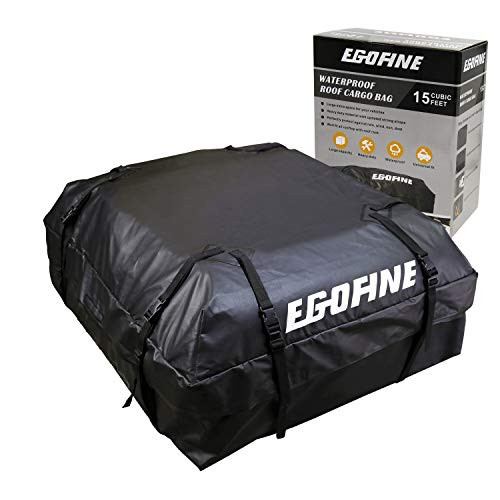 Egofine Rooftop Cargo Bag Waterproof Car Rooftop Cargo Carrier Bag Car Roof Luggage Carrier Bag 15 Cubic Feet for Cars, Vans and SUVs with Roof Rail or Roof Rack