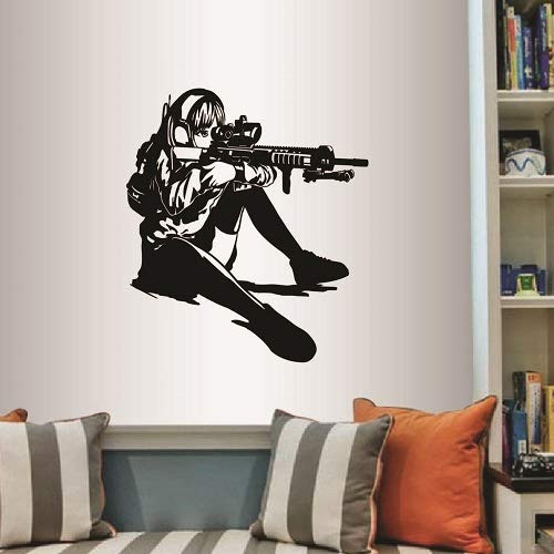 In-Style Decals Wall Vinyl Decal Home Decor Art Sticker Anime Girl Manga Sniper Rifle Shooting Room Removable Stylish Mural Unique Design 1821