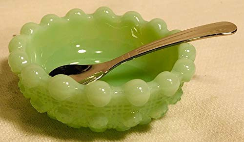 Salt Cellar Dip w/Spoon - Lacey Daisy - American Made using Original Westmoreland Glass Company mould (Jade)