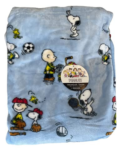 Peanuts Gang Snoopy & Woodstock Velvet Soft Polyester Plush Throw Blanket by Berkshire Blanket & Home Co. | 50'' x 70'', Blue