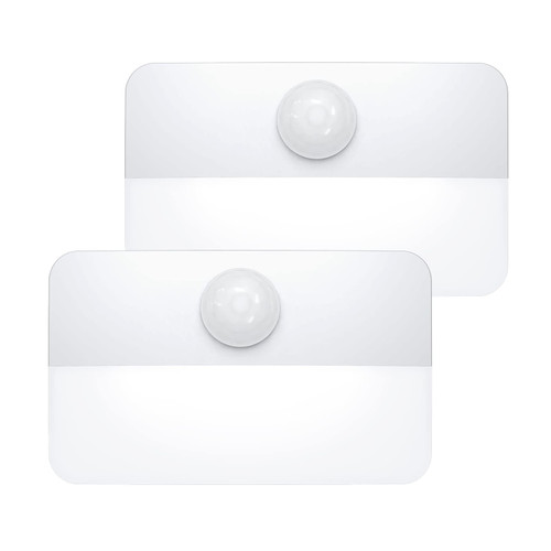 AMIR Newest Mini Motion Sensor Light, Cordless Battery-Powered LED Night Light, Wall Light, Closet Lights, Safe Lights for Stairs, Hallway, Bathroom, Kitchen, Cabinet (Pack of 2 - White)