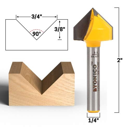 Yonico V Groove Router Bit 90 Degree X 3/4-Inch Diameter 1/4-Inch Shank 14996q