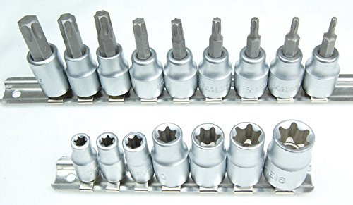 New 18pc 3/8 & 1/4 Torx Star Bit Set E6-E16 T10-T55 on Snap