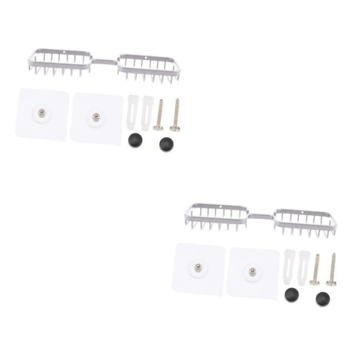 Baluue 2pcs Soap Rack Wall Soap Holder Bar Soap Dish Shower Soap Tray Dish Soap Bar No Drilling Soap Wall Mounted Soap Rack Wall Soap Dish Double-Head Soap Dish No Punching Silver Drainer
