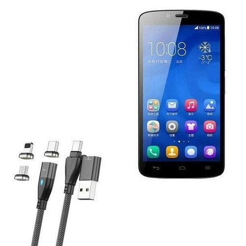 BoxWave Cable Compatible with Honor 3C Play - MagnetoSnap PD AllCharge Cable (100W), Magnet PD 100W Charging Cable USB Type-C Micro USB for Honor 3C Play - Jet Black