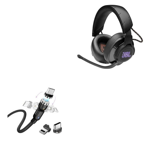 BoxWave Cable Compatible with JBL Quantum 600 - MagnetoSnap AllCharge Cable, Magnet Charging Cable USB Type-C Micro USB for JBL Quantum 600 - Jet Black