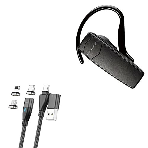 BoxWave Cable Compatible with Plantronics Explorer 55 - MagnetoSnap PD AllCharge Cable (100W), Magnet PD 100W Charging Cable USB Type-C Micro USB for Plantronics Explorer 55 - Jet Black