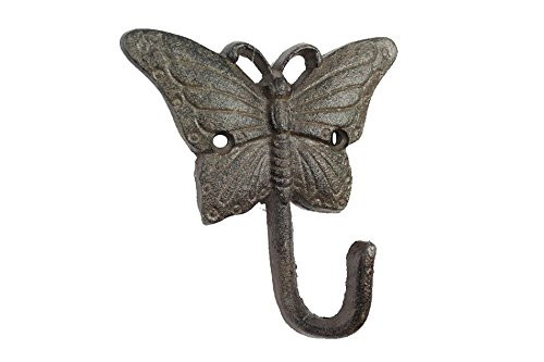 Handcrafted Nautical Decor Cast Iron Butterfly Hook 6" - Metal Wall Hook - Decorative Wall Butterflies