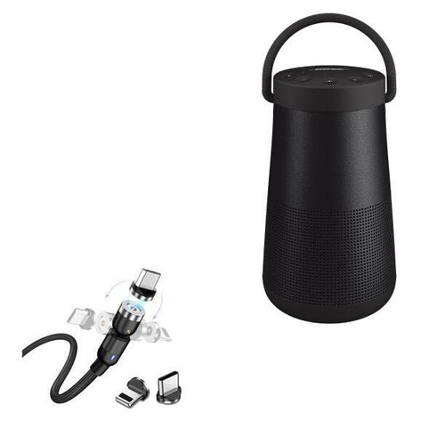 BoxWave Cable Compatible with Bose SoundLink Revolve+ II - MagnetoSnap AllCharge Cable, Magnet Charging Cable USB Type-C Micro USB for Bose SoundLink Revolve+ II - Jet Black