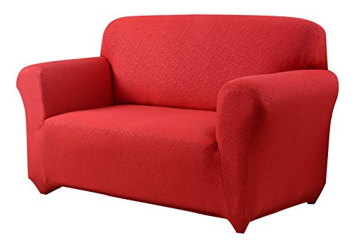 Madison JER-Love-S-RD Stretch Scroll Jersey Slipcover Loveseat, Red