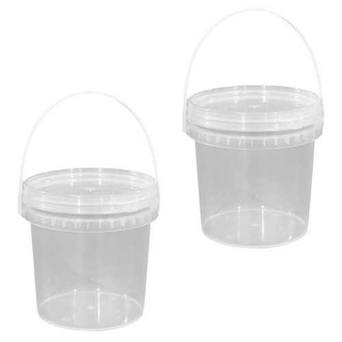 Operitacx 2 Pcs Clear Plastic Container with Lid Ice Cream Bucket Food Storage Containers Freezer Storage Buckets Round Plastic Pails with Handle for Homemade Ice-cream 2L