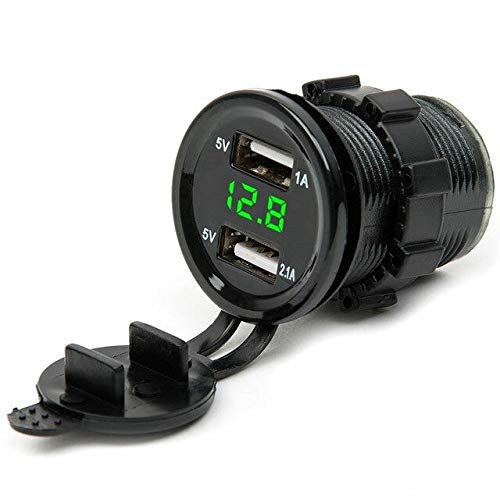 Davitu Cables, Adapters & Sockets - car-charger 12V DC Motorcycle Cars 3.1A Dual USB LED Socket Voltage Voltmeter Panel Car Charger jun14 - (Color Name: black)