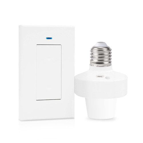 QIACHIP RF 433Mhz Wireless Remote Control Light Lamp Socket E26 E27 Bulb Base Holder, Light Switch Kit with Wall-Mounted Controller for Pull Chain Light Lamp Fixtures