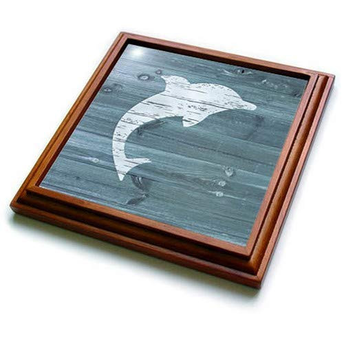 3dRose White Painted Turtle On Blue Weatherboard Not Real Wood Trivet with Tile, 8 by 8"