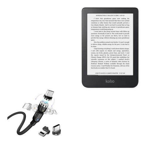 BoxWave Cable Compatible with Kobo Clara 2E - MagnetoSnap AllCharge Cable, Magnet Charging Cable USB Type-C Micro USB for Kobo Clara 2E - Jet Black