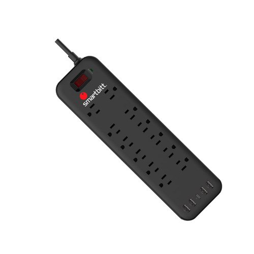 Smartbitt Surge Protector Power Strip - 12 Outlets, 4 USB-A Ports & 1 USB-C Port, Black - Power Extension Cord with USB Ports for Electronics - Desktop Outlet Extender Surge Protector for Office