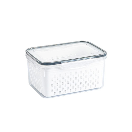 ikasus Refrigerator Storage Box with Lid and Drain Basket, Fruit Vegetable Storage Containers Transparent Drainable Stackable Produce Saver Container Food Organizer Bins for Fresh Vegetable Fruit S