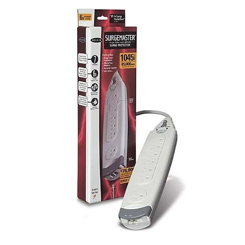 Belkin SurgeMaster Home Series Surge Protector 7 Outlets 6 ft Cord 1045 J White BLKF9H71006