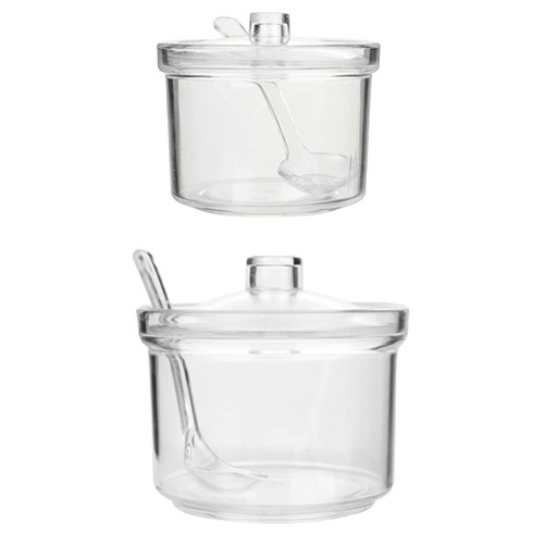 Cabilock 2 Sets Acrylic Condiment Pot Sugar Bowl with Lid and Spoon Seasoning Box Salt Bowl Sugar Salt Pepper Storage Jar Seasoning Pot for Spice Salt Sugar Cruet Clear