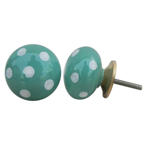Indian Shelf 2 Pieces Knobs Dresser | Polka Dot Knobs and Pulls | Green Drawer Pulls | Ceramic Kitchen Knob | Kitchen Cabinet Knob | Kids Knobs for Dresser Drawers