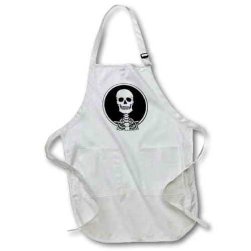 3dRose apr_25040_2 Skeletons Skull 1 on White-Medium Length Apron with Pouch Pockets, 22 by 24-Inch