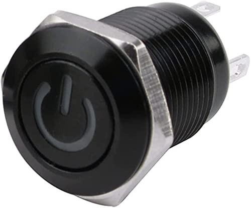 TPUOTI 12mm Waterproof Oxidized Black Metal Button Switch with LED Lamp Momentary Latching PC Power Switch 3V 5V 6V 12V 24V 220V