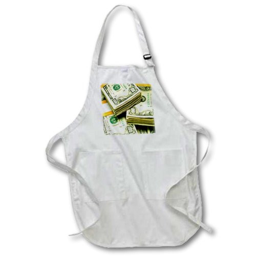 3dRose apr_5774_2 Money One Hundred Dollars Medium Length Apron with Pouch Pockets, 22 by 24-Inch
