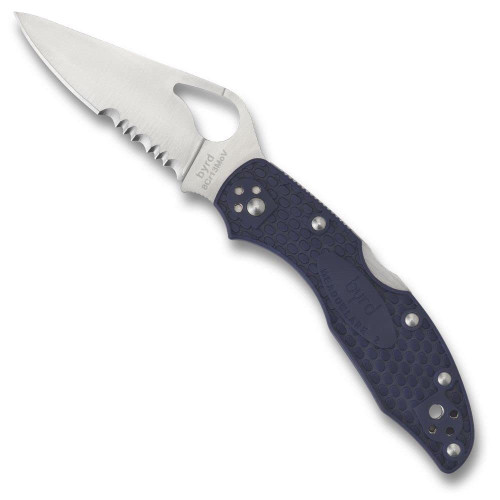 Spyderco Byrd Meadowlark 2 Lightweight Knife with 2.90" Stainless Steel Blade and Blue Non-Slip FRN Handle - CombinationEdge - BY04PSBL2