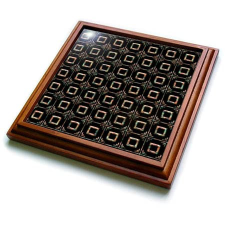 3dRose Black and Image of Bronze Image of Metal Ornamental Squares Pattern - Trivets (trv_355583_1)