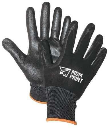 Nitrile Coated Gloves, Palm Coverage, Black, L, PR