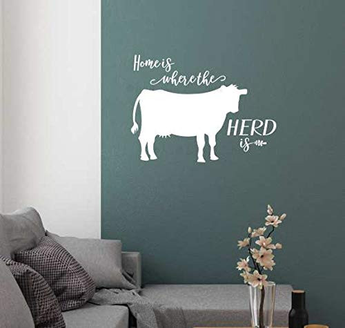 Home Where Herd is Cow Wall Art Vinyl Decal Stickers Farmer Quote 23x17-Inch White