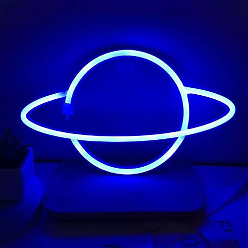 Planet Neon Signs LED Night Light Neon Lights USB Charging/Battery Operated Neon Wall Lights Neon Decorative Lights for Home Bedroom Bar/Christmas/Wedding/Birthday Party (Blue)