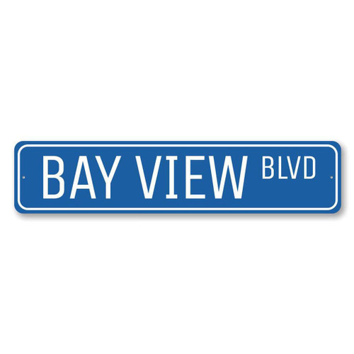 Bay View BLVD Sign, Custom Beach Street Sign, Ocean Lover Sign, Beach House Decor, Sea Home Decorations Aluminum Sign - 3" x 13"
