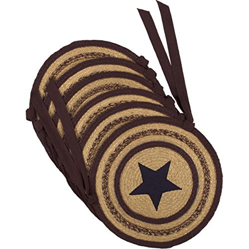VHC Brands Americana Primitive Tabletop & Kitchen - Potomac Tan Applique Star Jute Chair Pad Set of 6 VHC Brands Americana Primitive Tabletop & Kitchen - Potomac Tan Applique Star Jute Chair Pad Set of 6