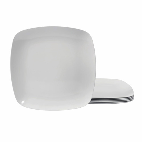 TP 10" Melamine Sqaure Dinner Plates, 6-piece Plate Set Unbreakable Serving Dishes for Indoors and Outdoors, Unbreakable Dinner Service for 6, White