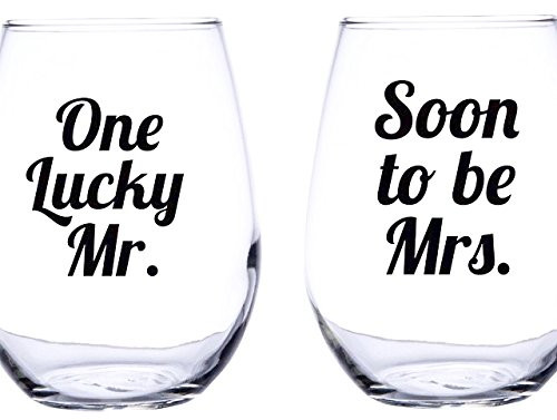 One Lucky Mr and Soon to Be Mrs. Wine Glass Engagement Wedding