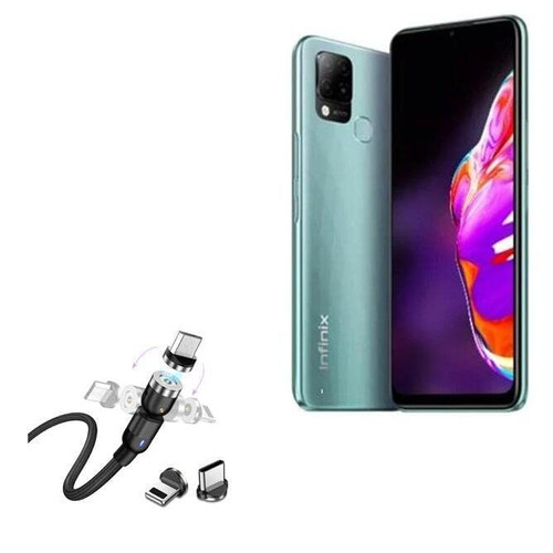 BoxWave Cable Compatible with Infinix Hot 10T - MagnetoSnap AllCharge Cable, Magnet Charging Cable USB Type-C Micro USB for Infinix Hot 10T - Jet Black