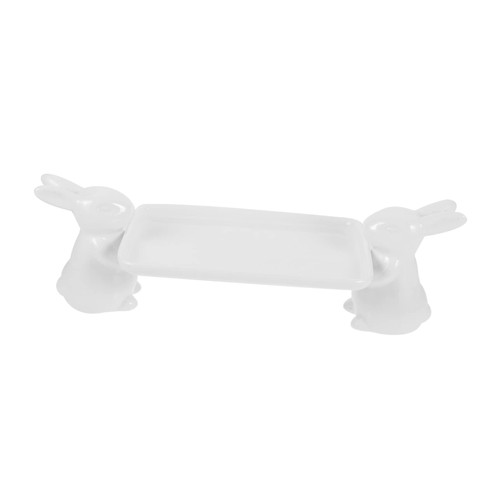Outanaya Ceramic Snack Stand Ceramic Plate Candy Dish Fruit Tray Bunny Dessert Stand Necklace Tray Easter Cake Tray Makeup Pallet bandejas para comida Desk Tray Ceramics White Storage Syrup