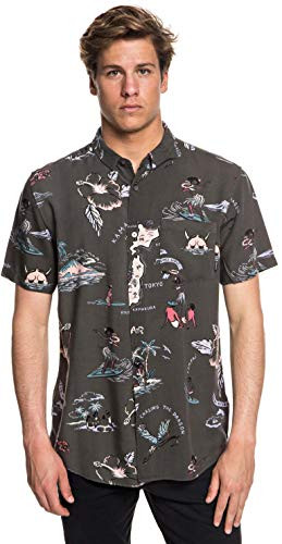 Quiksilver Men's Banzai Camp Button Down Shirt, Tarmac Variable, XL