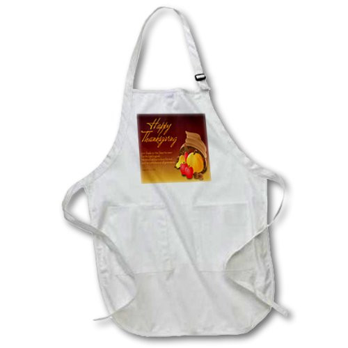 3dRose apr_26778_2 Happy Thanksgiving Cornucopia with Bible Verse Psalm 100-Medium Length Apron with Pouch Pockets, 22 by 24-Inch