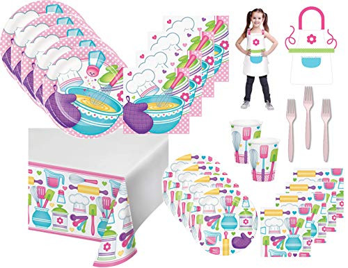 Little Chef Cooking Party Supply Bundle for 16 Guests - Includes Plates, Napkins, Forks, Cups, Tablecover and Plastic Apron Favors for Each Guest Little Chef Cooking Party Supply Bundle for 16 Guests - Includes Plates, Napkins, Forks, Cups, Tablecover and Plastic Apron Favors for Each Guest