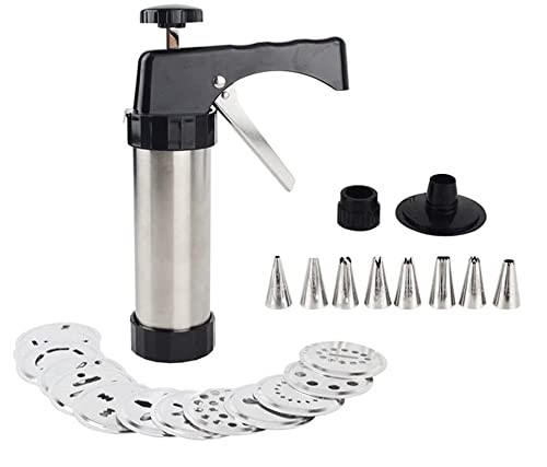 Cookie Press Cookie Press Gun Kit Stainless Steel Cookie Press Gun 13 Cookie Mold Discs 8 Piping Nozzles Cookie Press Christmas Party Fest Decoration DIY Biscuits Cake Decorating Icing Tool
