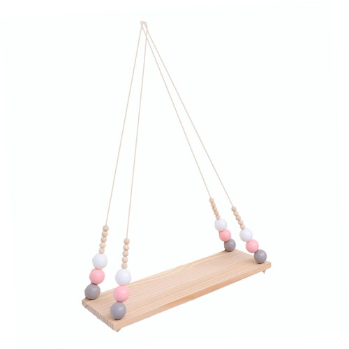 Garneck Wall Hanging Shelf 1 PC Macaron Wooden Bead Storage Board Swing Shelf Wall Hanging Storage Shelf Wooden Shelf Rack Rope Floating Shelves Wall Mounted Shelving Decorative Wall Room