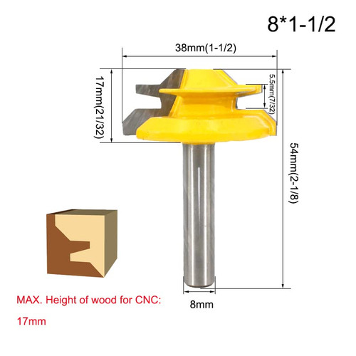 JrenBox Router bits 1 Piece 1/4inch Shank 6.35MM/8MM 45 Degree Locking Miter Router Bit Tenon Mill Woodworking Tools Woodworking Tools (Cutting Edge Length : 8x38.1mm)