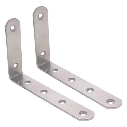 Bettomshin 2 PCS 4.92" x 2.95"L-Shaped Silver Bracket Gusset Plate Joint Right-Angle Bracket Fasteners Brushed Stainless Steel Surface Connection Angle Bracket