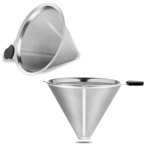 YOLIFE 2pcs Reusable Coffee Filters, 2 Cups Pour Over Coffee Filter, Stainless Steel Cone Shaped Coffee Mesh Filter, Paperless Coffee Driper